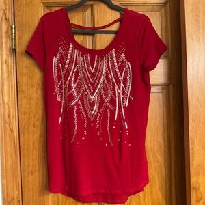 Maurices Red Short Sleeve Tee with Silver Sequin Detail